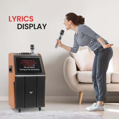 Portable Karaoke Machine, HD Touch Screen, Dual Wireless Mics, Trolley