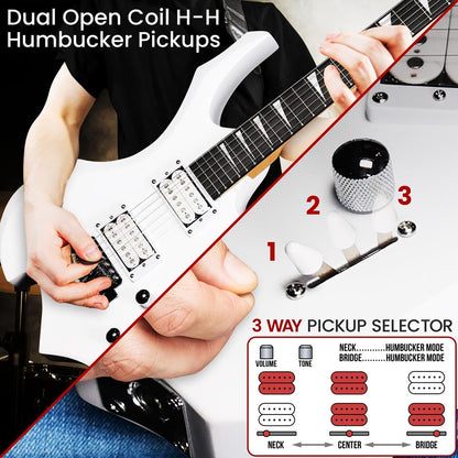 Electric Guitar Kit w/ Amp, Easy Play, Solid Wood, White Matte