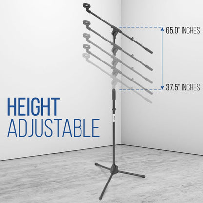 Foldable Tripod Mic Stand, Adjustable Height, Telescoping Boom Arm