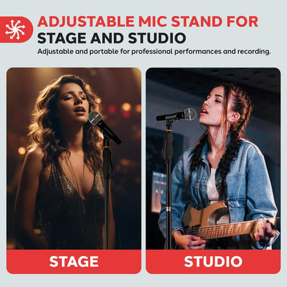 Pied de microphone - hauteur réglable, bouton de verrouillage, construction en acier 