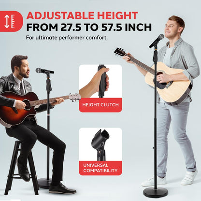 Pied de microphone - hauteur réglable, bouton de verrouillage, construction en acier 