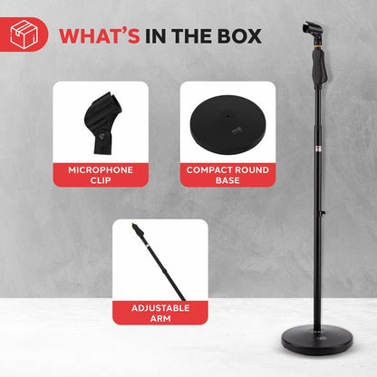 Pied de microphone - hauteur réglable, bouton de verrouillage, construction en acier 