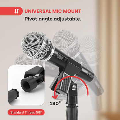 Adjustable Mic Stand, Secure Hold, Die-Cast Base, 36.2"-63.7"