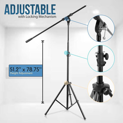 Heavy Duty Mic Stand - Adjustable Height, Telescoping Boom, Steel Alloy
