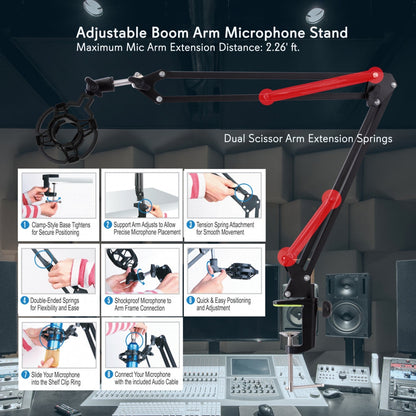 Adjustable Mic Boom Stand - Quick Setup, Steel Alloy, Desktop Use