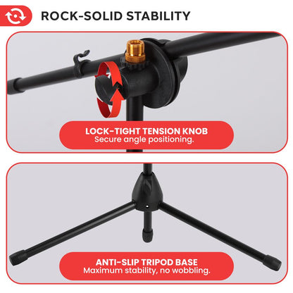 Adjustable Tripod Mic Stand Pair - Lightweight, Durable, 27.5-52" Height