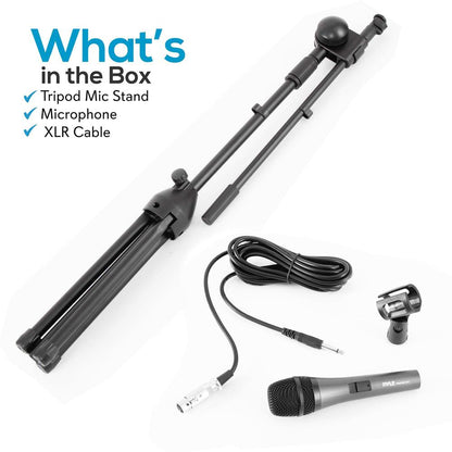 Dynamic Microphone & Tripod Stand Set, High Clarity, Adjustable Steel
