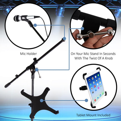 iPad & Mic Stand Holder - Secure Grip, Multi-Angle Adjustment, Sturdy