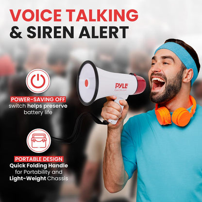 20W Megaphone Bullhorn, 800-Yard Range, Siren Mode, White