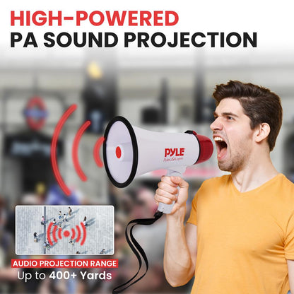 20W Megaphone Bullhorn, 800-Yard Range, Siren Mode, White