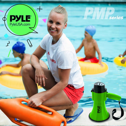 Compact Megaphone with Siren, 30W Power, Foldable Handle, Green