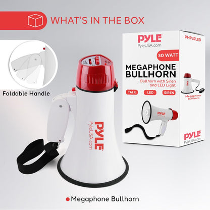Megaphone Bullhorn 800-Yard Range 30W LED Light Siren Portable