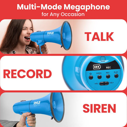 40W Megaphone Siren Bullhorn, Loud Sound, Portable, Blue