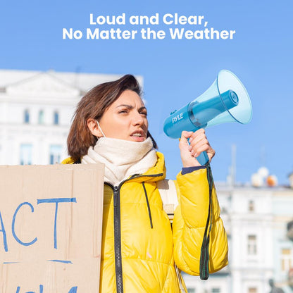 40W Megaphone Siren Bullhorn, Loud Sound, Portable, Blue