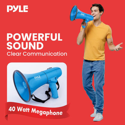 40W Megaphone Siren Bullhorn, Loud Sound, Portable, Blue