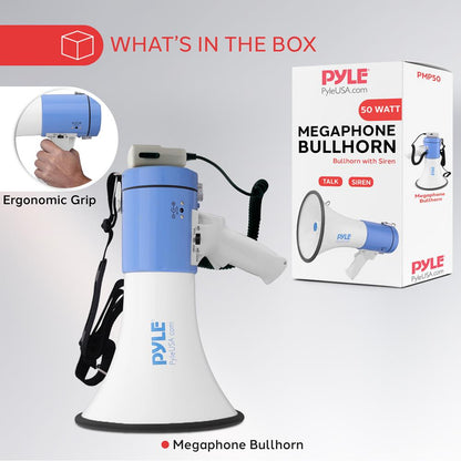 Portable Megaphone Speaker 50W Siren Alarm 1200-Yard Range