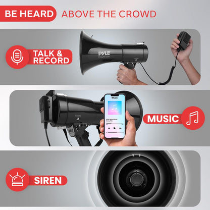 Pyle 50W Megaphone with Handheld Microphone, AUX Input & Siren
