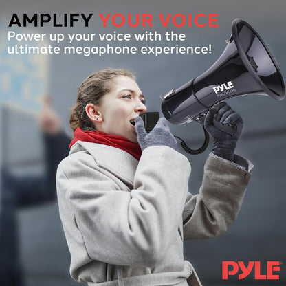 Pyle 50W Megaphone with Handheld Microphone, AUX Input & Siren