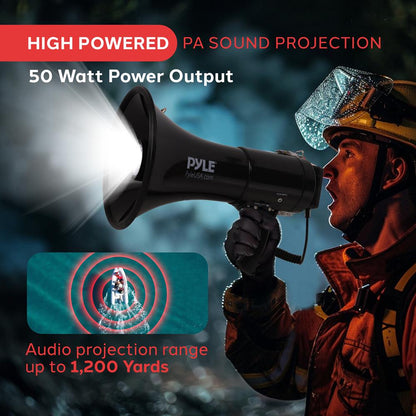 Portable PA Megaphone Speaker 50W Rechargeable LED Lights Siren Alarm