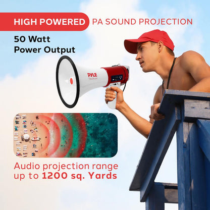 Megaphone 50W Siren Bullhorn Rechargeable Battery Portable Speaker