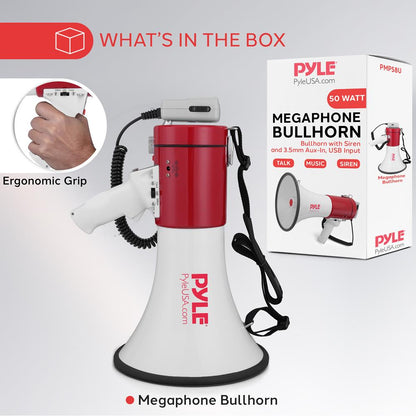 Megaphone Speaker 50W Loud Sound USB/MP3/Aux Input Handheld Mic