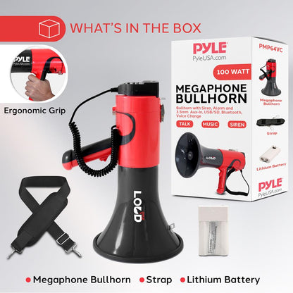 Portable Megaphone Bullhorn - 1500 Yard Range, Bluetooth, Voice Changer