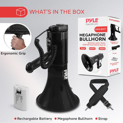 100W Megaphone Bullhorn, 1200 Yards Range, ABS Body, Portable