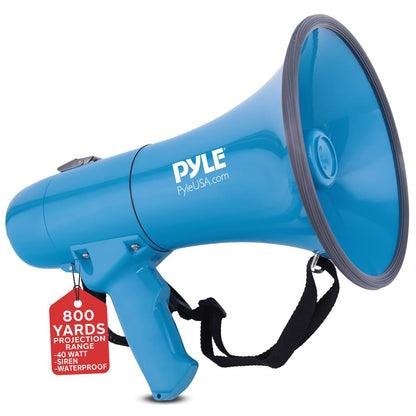 40W Megaphone Siren Bullhorn, Loud Sound, Rechargeable, Blue