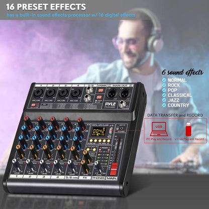 Bluetooth DJ Mixer 6-Channel USB Interface 16 DSP Effects