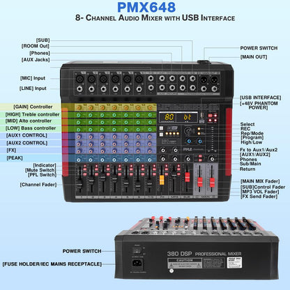 8-Channel Audio Mixer, Wireless Streaming, 380 DSP Effects, USB Interface