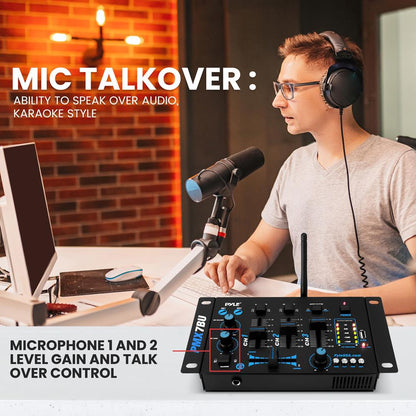 3-Channel Bluetooth DJ Mixer, Wireless Streaming, USB Reader, Blue