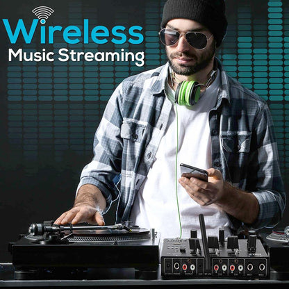 Professional 3-Channel Wireless DJ Mixer with Bluetooth, USB, and