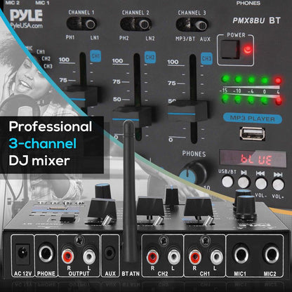 Professional 3-Channel Wireless DJ Mixer with Bluetooth, USB, and
