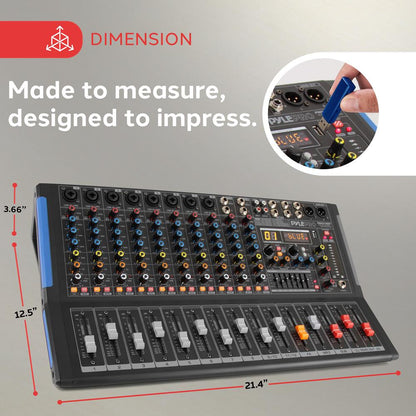 12-Channel Bluetooth Studio Mixer - USB Recording, 7-Band EQ, 48V Power