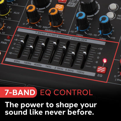 12-Channel Bluetooth Studio Mixer - USB Recording, 7-Band EQ, 48V Power