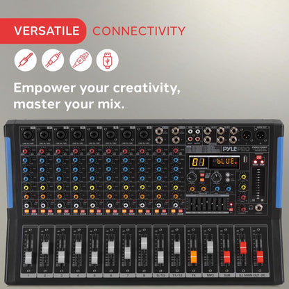 12-Channel Bluetooth Studio Mixer - USB Recording, 7-Band EQ, 48V Power