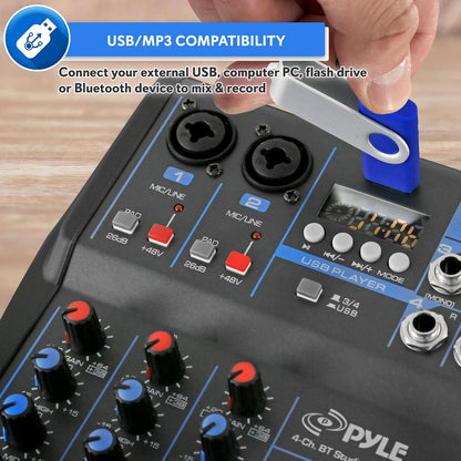 4-Channel Bluetooth Studio Mixer - USB, FX, 48V Phantom Power
