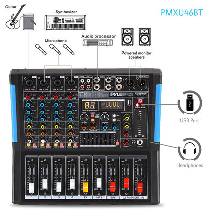 4-Channel Bluetooth Studio Mixer - USB Recording, 48V Power, 7-Band EQ