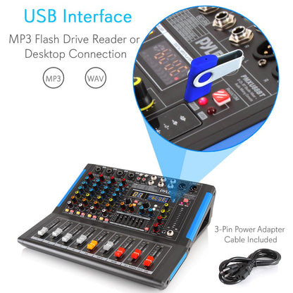 4-Channel Bluetooth Studio Mixer - USB Recording, 48V Power, 7-Band EQ
