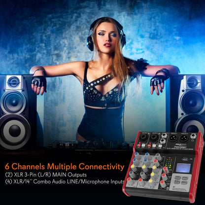 4-Channel Bluetooth DJ Mixer - Pro Audio, USB Interface, Phantom Power