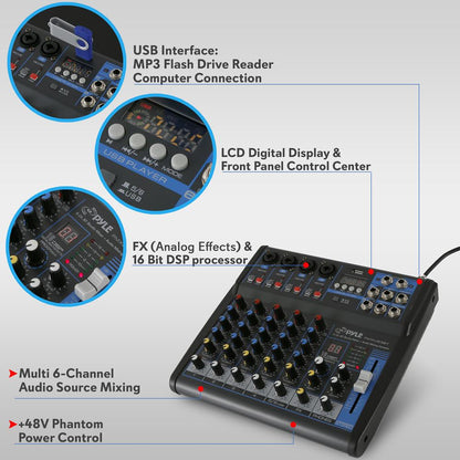 6-Ch Bluetooth Pro Audio DJ Sound Mixer - PMXU63BT