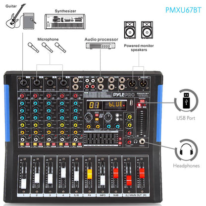 6-Ch Bluetooth Studio Pro Audio DJ Mixer - PMXU67BT