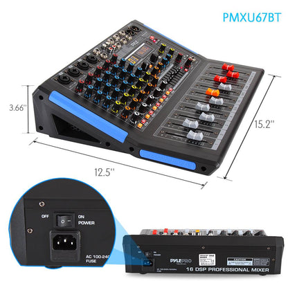 6-Ch Bluetooth Studio Pro Audio DJ Mixer - PMXU67BT