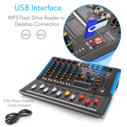 6-Ch Bluetooth Studio Pro Audio DJ Mixer - PMXU67BT