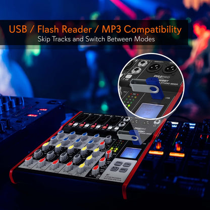 6-Channel Bluetooth DJ Mixer - Pro Audio, USB Interface, Phantom Power