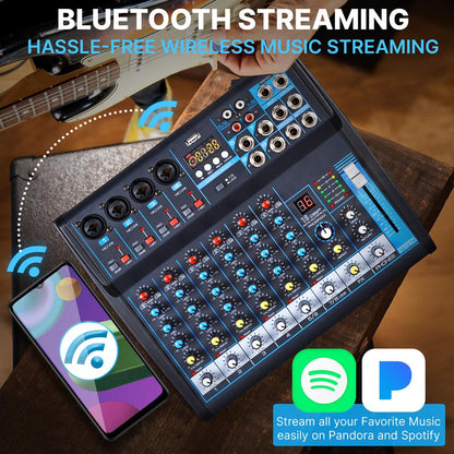 8-Channel Bluetooth Studio Mixer - USB, DSP, Phantom Power, DJ/Studio Use