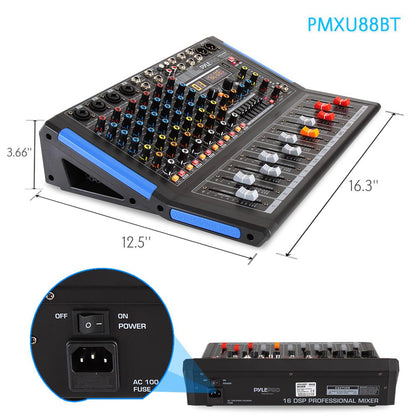 8-Ch Bluetooth Studio Pro Audio DJ Mixer - PMXU88BT