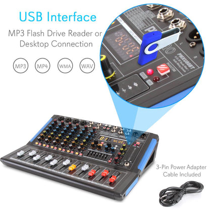 8-Ch Bluetooth Studio Pro Audio DJ Mixer - PMXU88BT