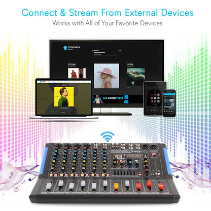 8-Ch Bluetooth Studio Pro Audio DJ Mixer - PMXU88BT