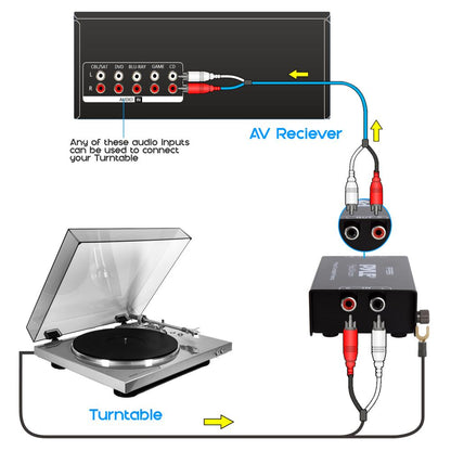 Mini Phono Turntable Preamp - Low Noise, RCA Input/Output, Metal Housing